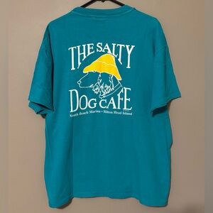 VTG Hanes Beefy Tshirt Salty Dog Cafe Hilton Head Island Double Sided Aqua XL